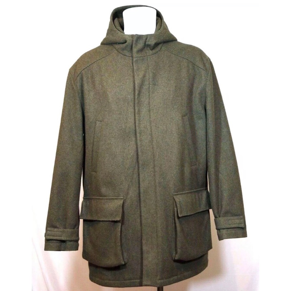 J. Crew Mens Large Dark Green Wool Blend Overcoat
